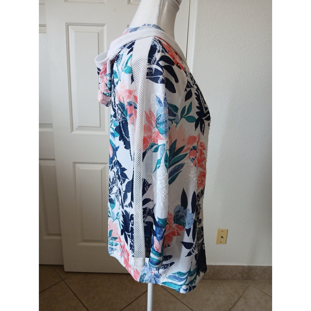 Chicos Weekends Womens Floral Charm Hoodie Size 1 US Medium 3/4 Sleeve Mesh‎ - Picture 3 of 16